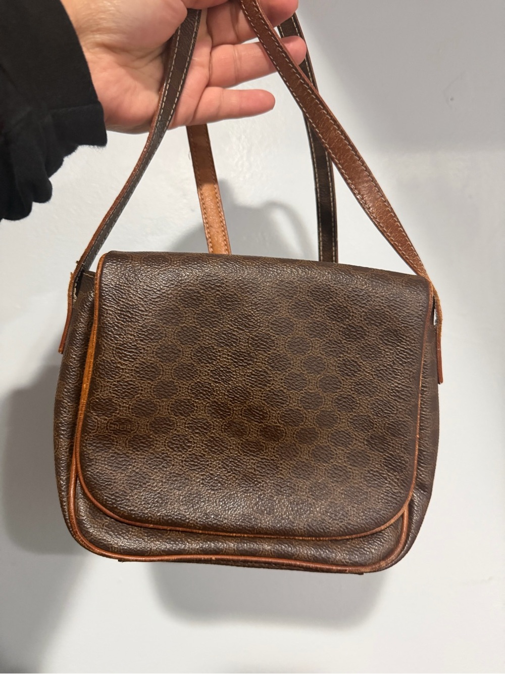 Celine Brown Leather Messenger Bag with Tan Trim